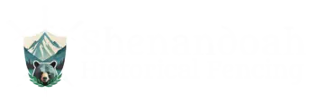 Logo for Shenandoah Historical Fencing showing two crossed swords, a shield with a mountain and bear, and the school name in text.
