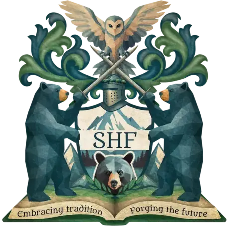 Shenandoah Historical Fencing coat of arms with motto 'Embracing tradition, Forging the future'